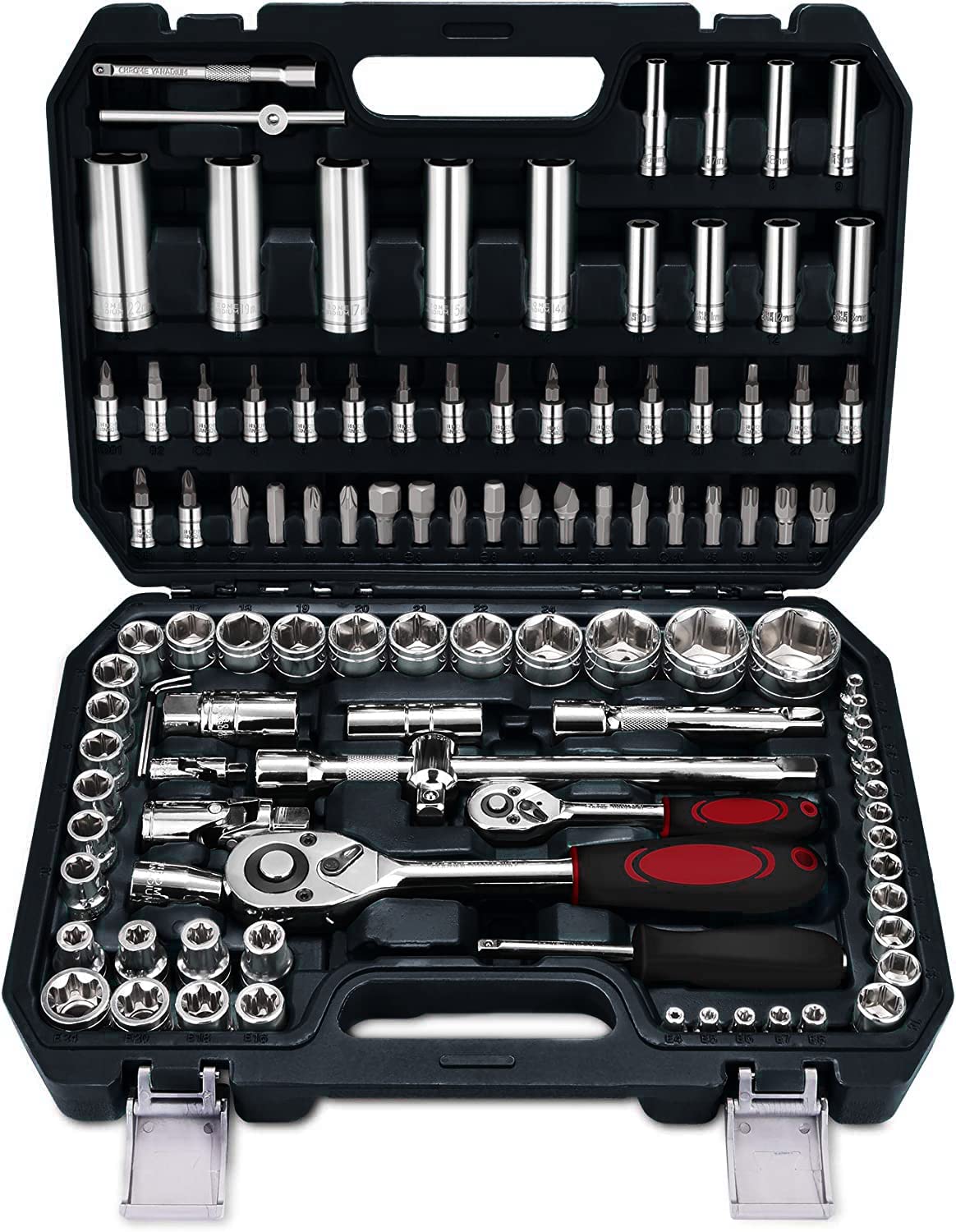 Nestling 108pcs Socket Set 1/4" 1/2" Drive Ratchet Set,Flexible Operation Just 5°,Widely Used in Home Repair,Workshop,Engineering Professional Study