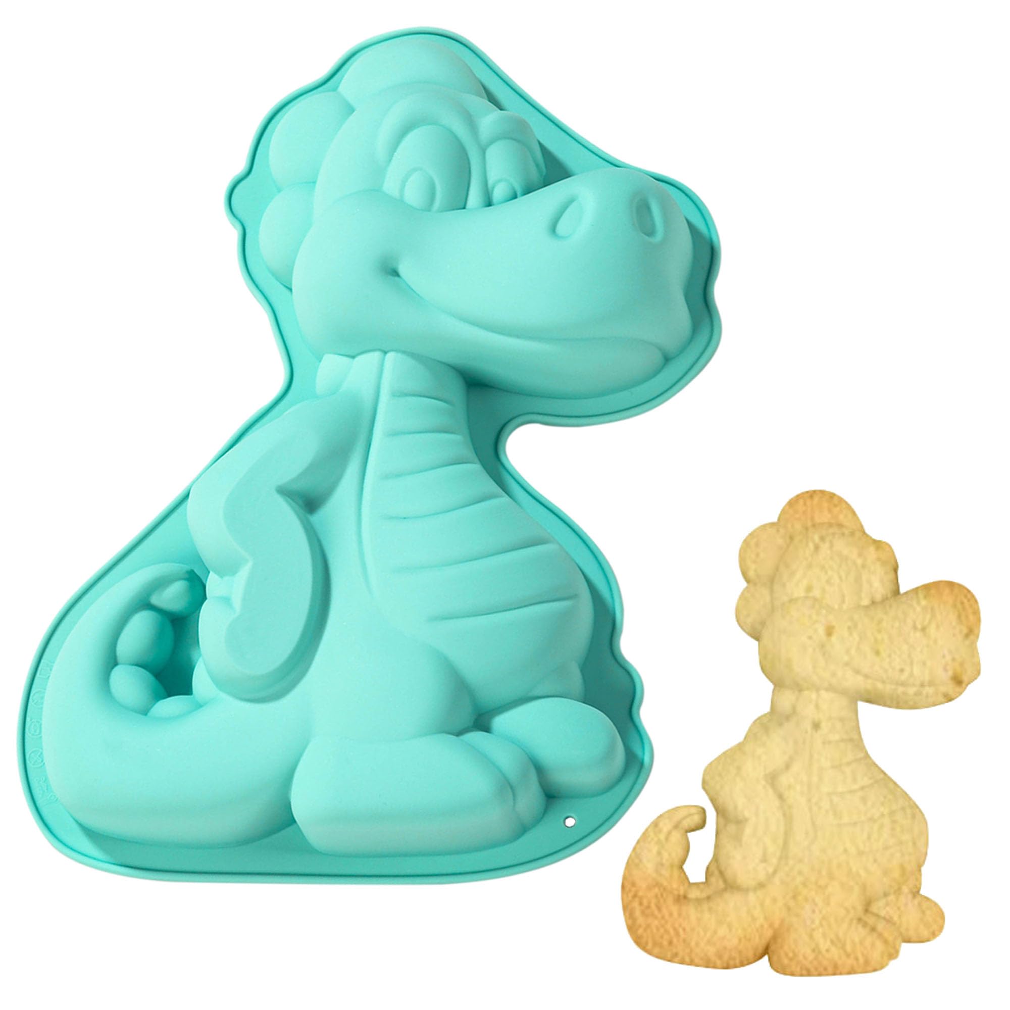 Photo 1 of 10 Inch Dinosaur Cake Pan, Non-Stick Dinosaur Cake Mold, Dinosaur Shaped Silicone Mold Kids 3D Birthday Cake Pan for Baking, Party Supplies