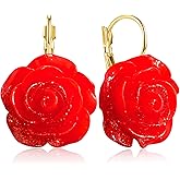 JNONL Bohemian Cute Sparkly Flower Leverback Earrings for Women Acrylic Rose Flower Floral Dangle Drop Earring