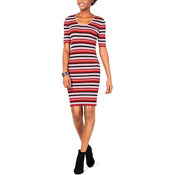 Cable Stitch Women's Ribbed Short Sleeve Midi Dress - Slimming Knit Dress For Business & Casual