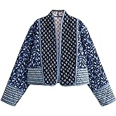 Yimoon Women's Quilted Jacket Lightweight Floral Print Cropped Puffer Coat Short Padded Open Front Winter Outwear