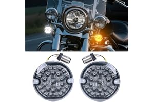 AUDEXEN 3-1/4 Inch Front LED Turn Signal Flat Smoke Lens 1157 Base Amber and White Lamp for Harley Davidson Motorcycles