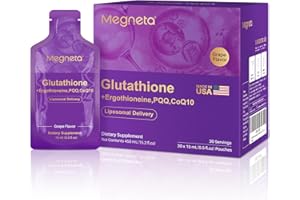 MEGNETA Liposomal Glutathione Supplement – 500mg Glutathione with PQQ, CoQ10 & Vitamin C – High Absorption Antioxidant for Immune & Energy Support – Grape Flavor, 30 Pouch