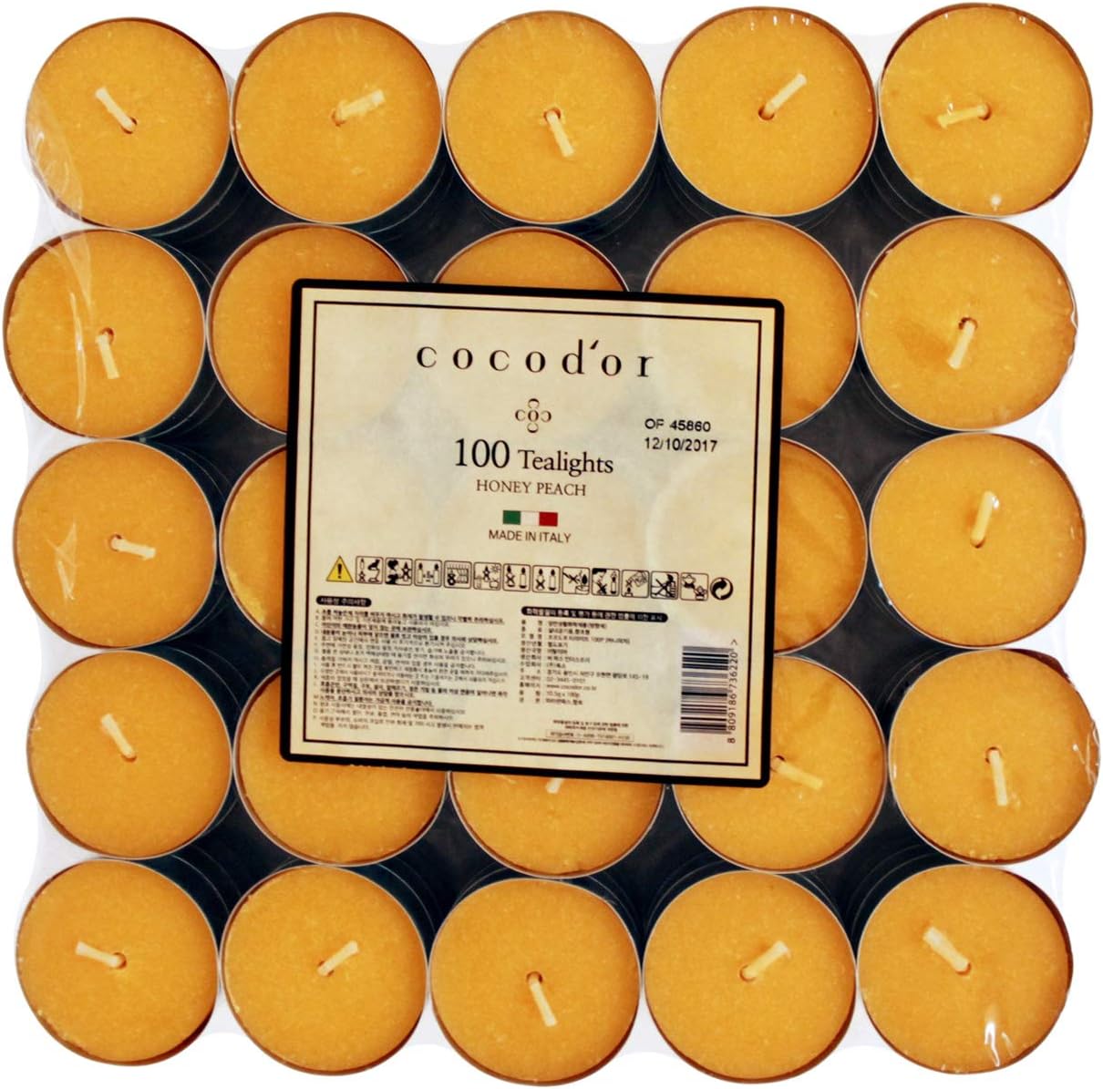 COCODOR Scented Tealight Candles/Honey Peach / 100 Pack / 4-5 Hour Extended Burn Time/Made in Italy, Cotton Wick, Scented Home Deco, Fragrance, Mother's Day