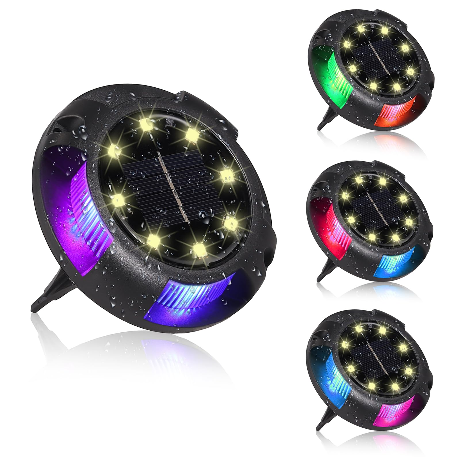 COLORLAM 4PCS Solar Path Lights 8 Warm LEDs + 4 Colorful Side LEDs RGB Solar Ground Lights Floor Lights IP65 Waterproof Auto On and Off Decorations for Outdoor Garden Lawn Pathway Landscape — image 1