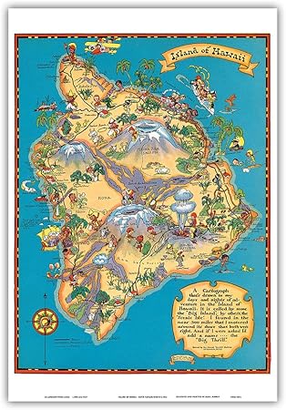 Amazon Co Jp ハワイのハワイ島 ビッグアイランド 地図 ハワイ観光局 ビンテージなハワイアンカラーの地図製作のマップ によって作成された ルース テイラー ホワイト C 1941 アートポスター 33cm X 48cm ホーム キッチン
