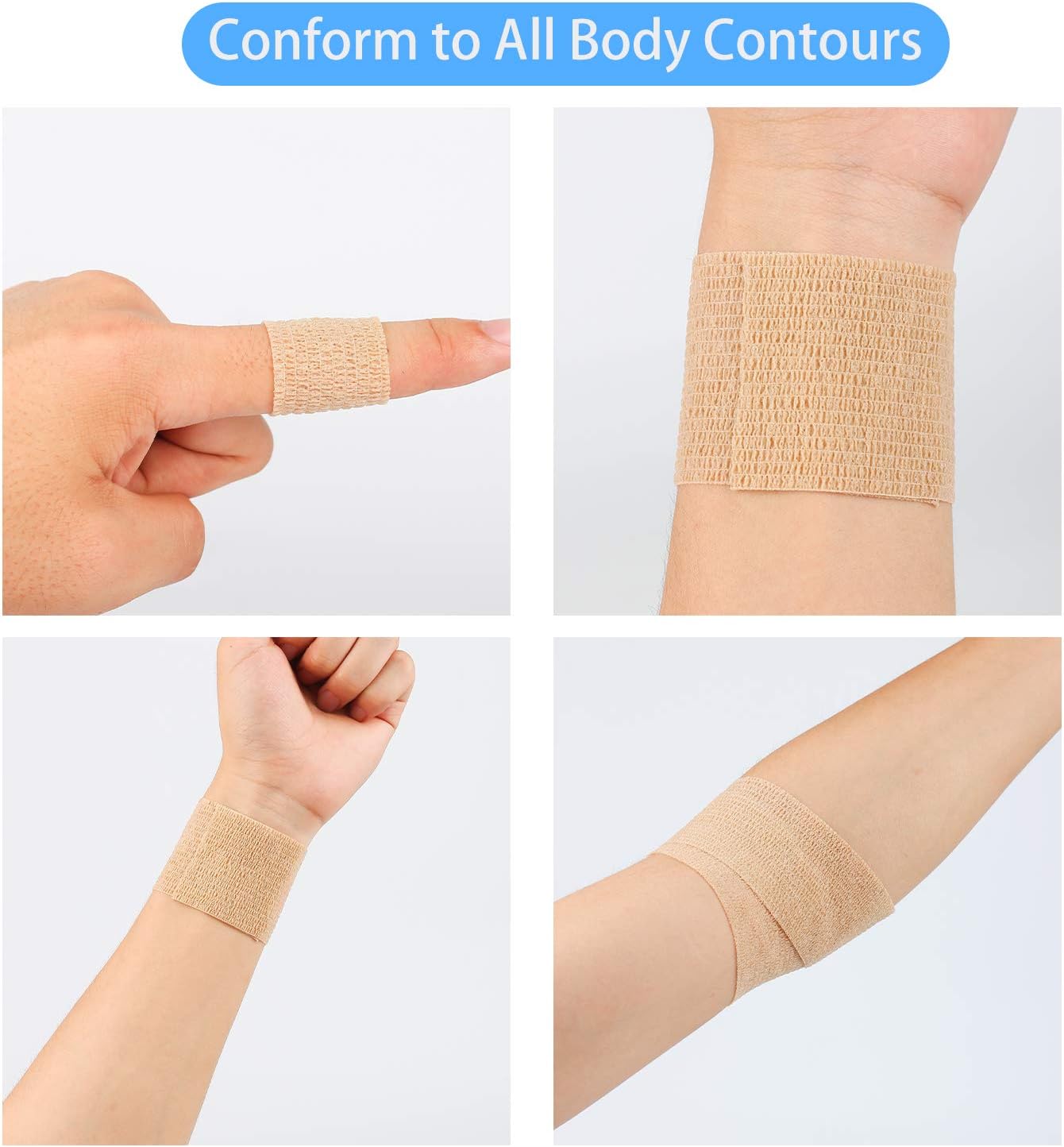 Self Adherent Cohesive Wrap Bandages 2 Inches X 5 Yards, 12 Count, First Aid Tape, Elastic Self Adhesive Tape, Athletic, Sports wrap Tape, Bandage Wrap for Sports, Wrist, Skin Colour Athletic Tape: Health & Personal Care