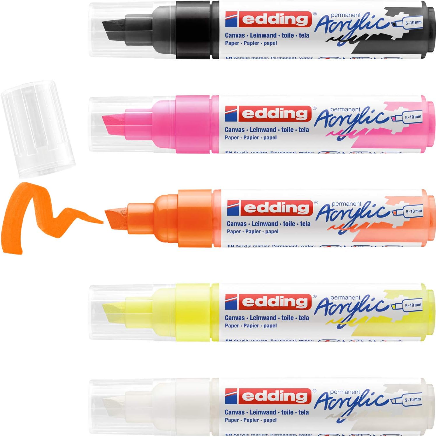 Edding 5000 Acrylic Marker Chisel Tip 5-10Mm Line Assorted Neon Colours Pack 5 4, 28: Set of 5 - Multicoloured, 1 count (Pack of 5)