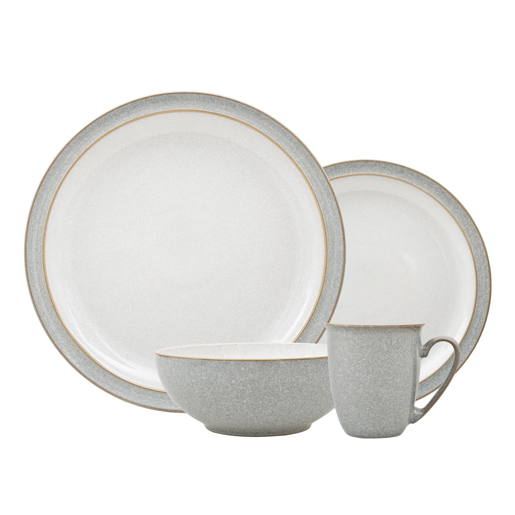 Denby - Elements Light Grey Dinner Set For 1 - 4 Piece Ceramic Tableware - Dishwasher Microwave Safe Crockery Single Place Setting - 1 x Dinner Plate, 1 x Small Plate, 1 x Cereal Bowl, 1 x Coffee Mug