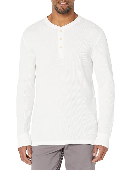 Amazon Essentials Henley Long Sleeve Shirts for Men, Regular-Fit Waffle, White, Medium