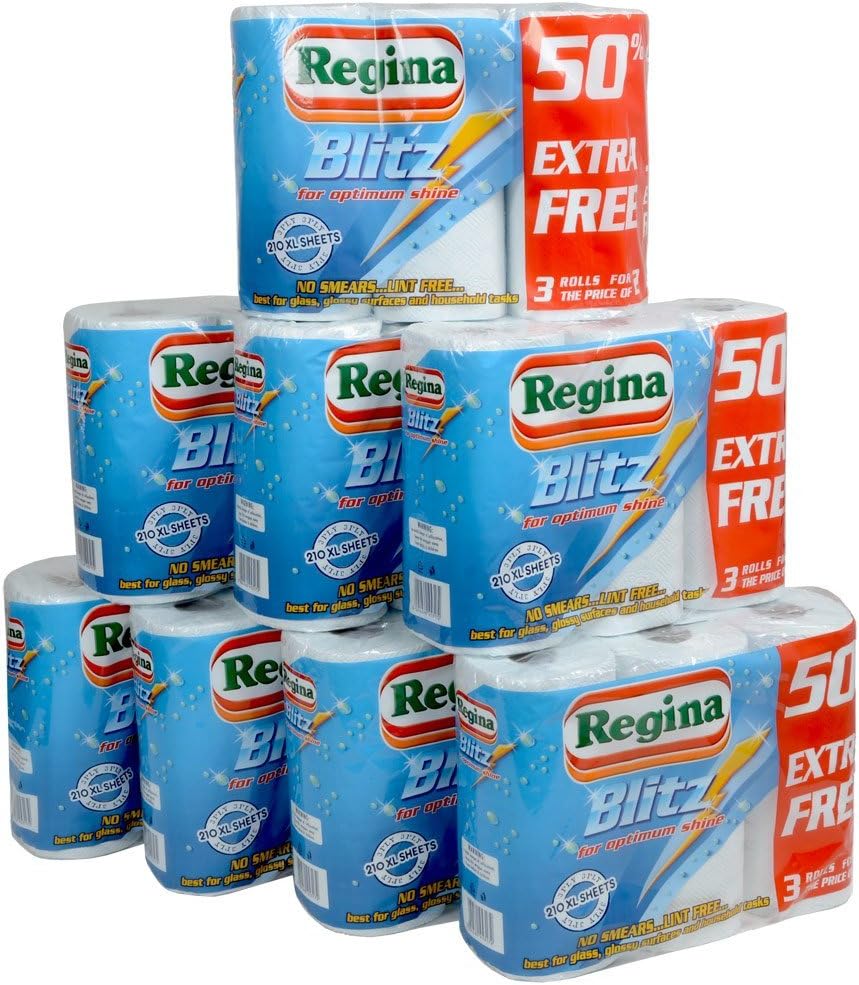 24 Rolls Of Regina Blitz 3ply Kitchen Roll Paper Towels 70