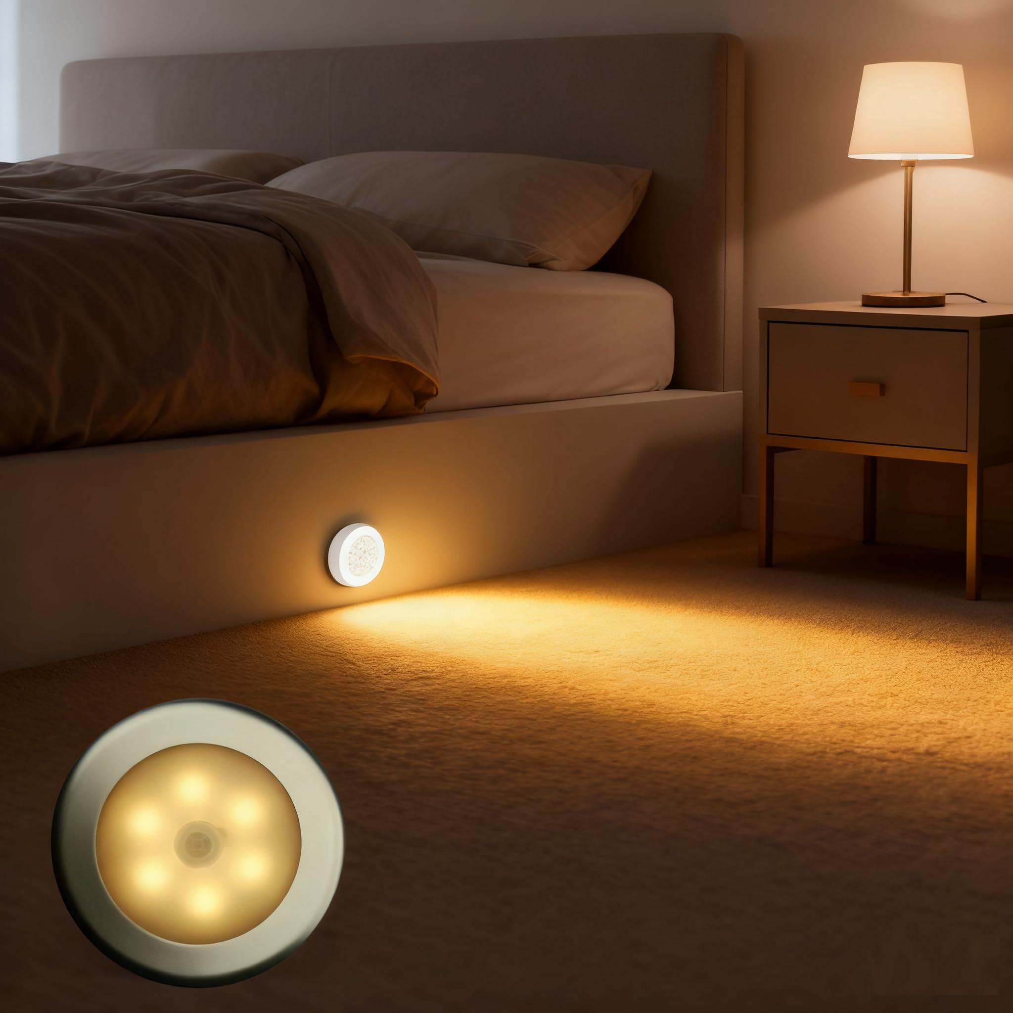 Riloer Night Light, 1pc LED Lamp Bulb Under Cabinet Light, PIR Wireless Motion Sensor Wall Light for Garden, Yard, Aisle, Porch, Bookcase, Showcase, Cupboard, White Shell White Light