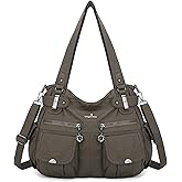 Angel Kiss Women's Designer Handbag Large Double Zipper Multi Pocket Washed Leather Purse