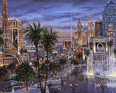 Amazon Co Jp N C 数字で描くシティビルキャンバス油絵ブラシと絵の具大人用diyキャンバス子供向け初心者向けキットデジタル ホーム キッチン