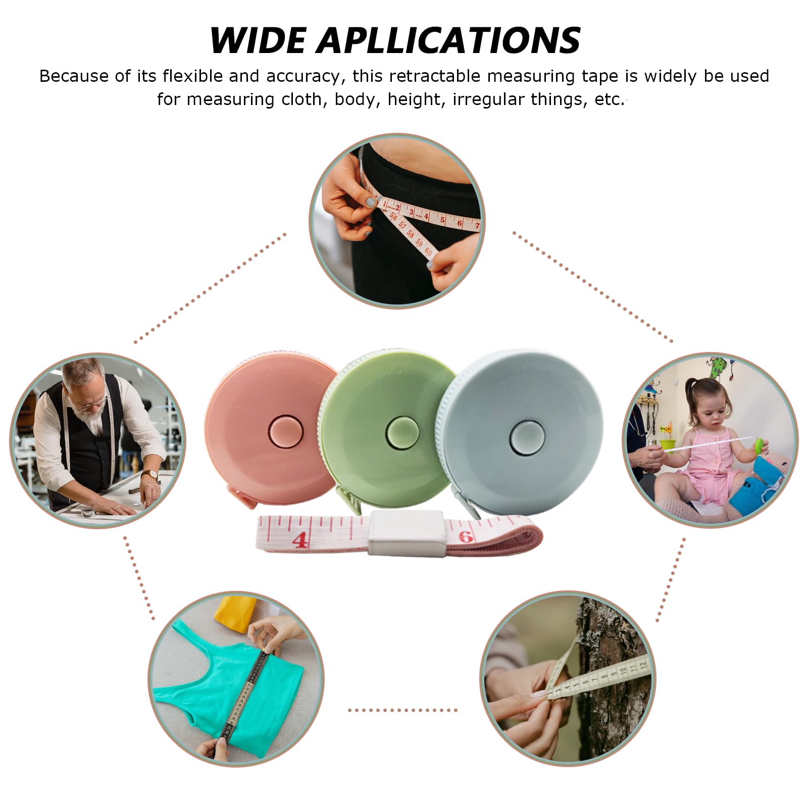 6 Packs Retractable Tape Measure + 2PCS Soft Measuring Tape for Body Measurements(60-Inch), Premium Sewing Tape Double Scale Vinyl Ruler for Weight Loss Medical Tailor Fabric Cloth Knitting Craft