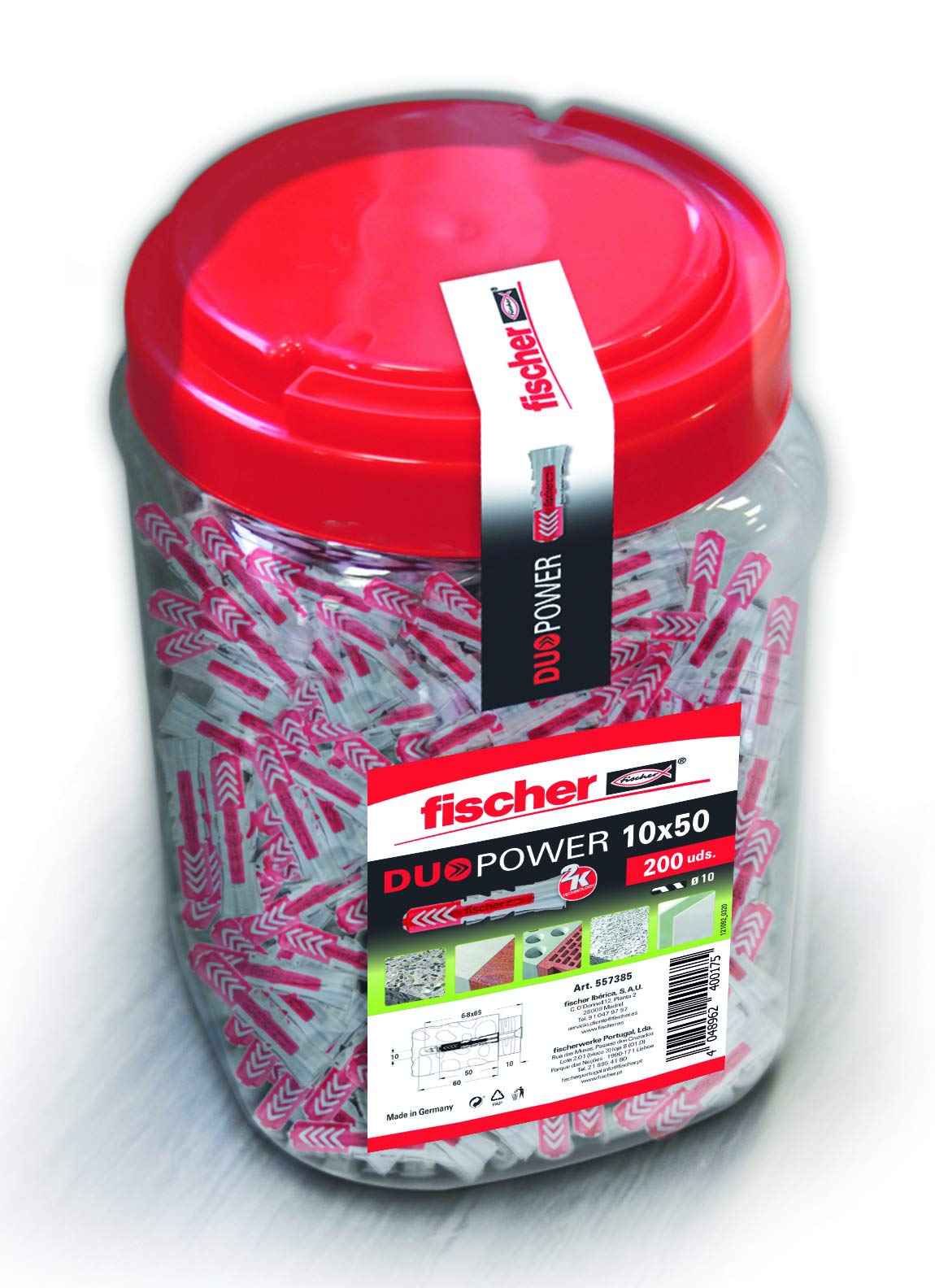 Fischer Duopower 10 x 50 200 cm (200 Units) 557385, Grey/Red