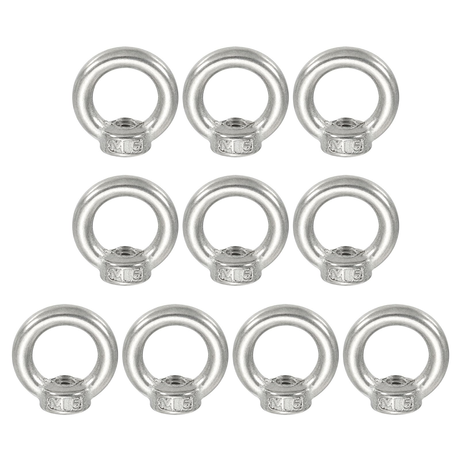 PATIKIL Lifting Eye Nut M5, 10Pcs 304 Stainless Steel Female Thread Nuts Fastener Shoulder Metric Ring for Marine