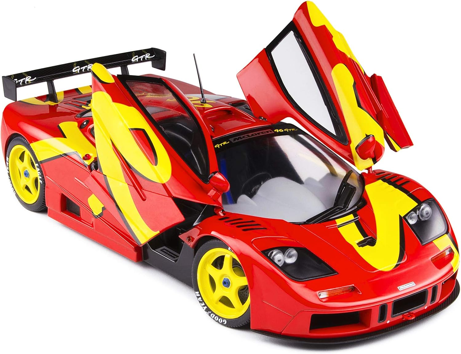 Amazon Com 1996 Mclaren F1 Gtr Short Tail Launch Livery Red With Yellow Graphics 1 18 Diecast Model Car By Solido S Toys Games
