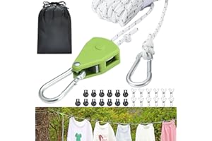 HARQA Retractable Travel Clothesline, 19FT Adjustable Heavy-Duty Line with Reflective Pulley System, Stainless Hooks & Clips – Portable for Camping, Cruise, Hotel, Balcony & Outdoor Laundry (Green)