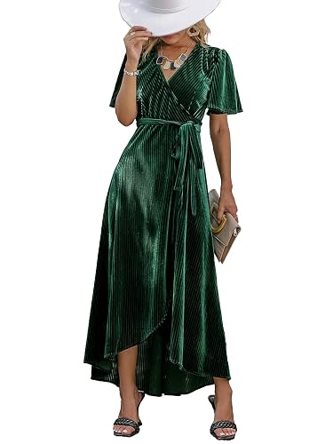 amazon semi formal dresses Pinup Fashion Wedding Guest Cocktail Party Navy Wrap V Neck Dress Wedtrend Women's Gowns and Evening