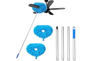 QYYIGUF Ceiling Fan Cleaner Duster,Reusable Microfiber Ceiling Fan Blade Cleaner Duster with Extendable Long Handle Removable 13 to 48 in for Cleaning Bookshelves,Door,Window Top (Blue)