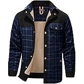Eisctnd Men's Sherpa Lined Flannel Jacket Outdoor Long Sleeve Plaid Fleece Shirt Warm Casual Button Down Coat