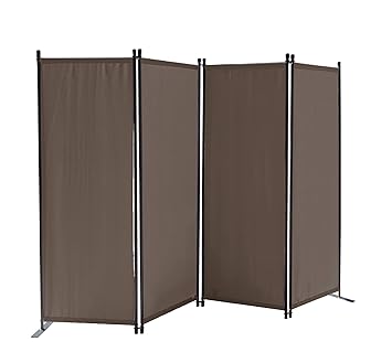 QUICK STAR Paravent 4 Teilig 170 x 220 cm Stoff Raumteiler Garten Trennwand Balkon Sichtschutz Stellwand Faltbar Taupe