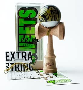 Sweets Kendamas Prime Grain Split 2.0 Kendama, Sticky Paint, Extra String Accessory Gift Bundle (Sandstorm)