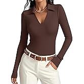 Meetrendi Womens Long Sleeve V Neck Polo Shirts Business Casual Collared Work Top Slim Fitted Basic 2025 Fall Outfit