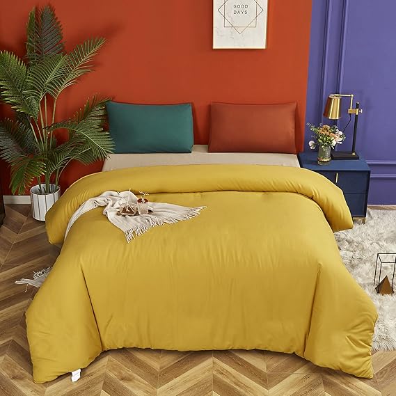 Cottonight Mustard Comforter Set Queen Dark Yellow Bedding Comforter