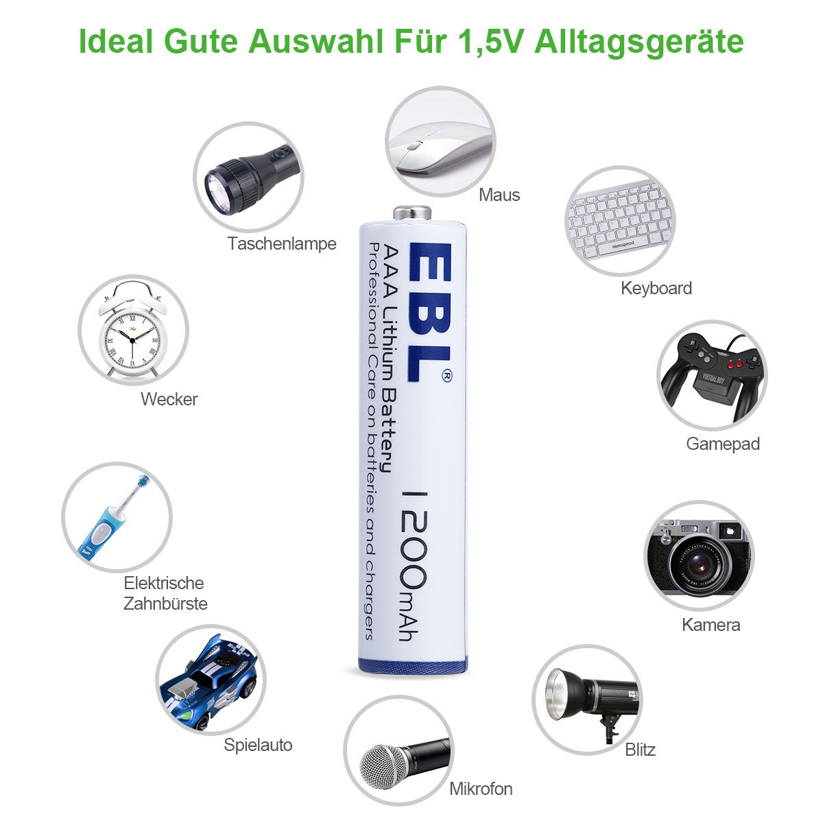 EBL AAA Lithium Batterie 1.5V 1200mAh sofort einsatzbereit 16 Stück