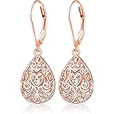 DAOCHONG 925 Sterling Silver Heart/Tree of Life Filigree Teardrop French Bulldog/Hummingbird Earrings for Women Birthday Gifts Dangle Drop Leverback Earrings
