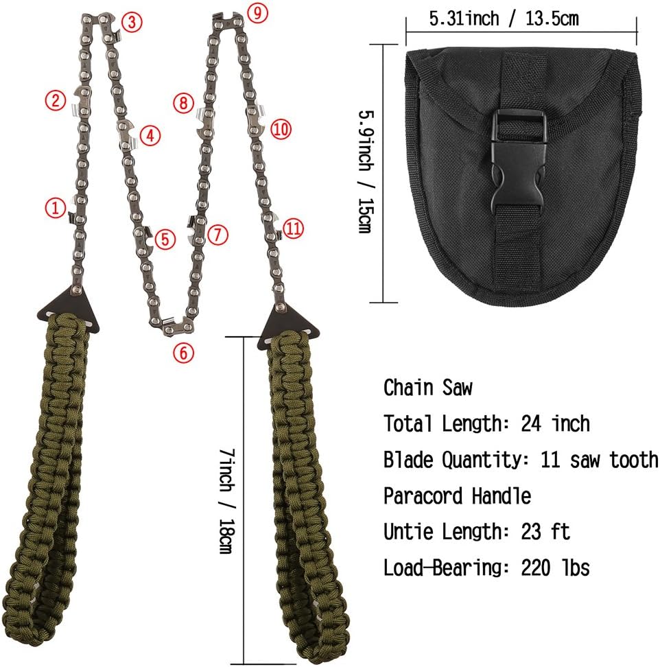 Pocket Chainsaw with Paracord Handle Folding Chain Hand Saw Fast Wood & Tree Cutting Emergency Survival Gear for Camping Backpacking Hiking (24inch 11teeth) - Image 3
