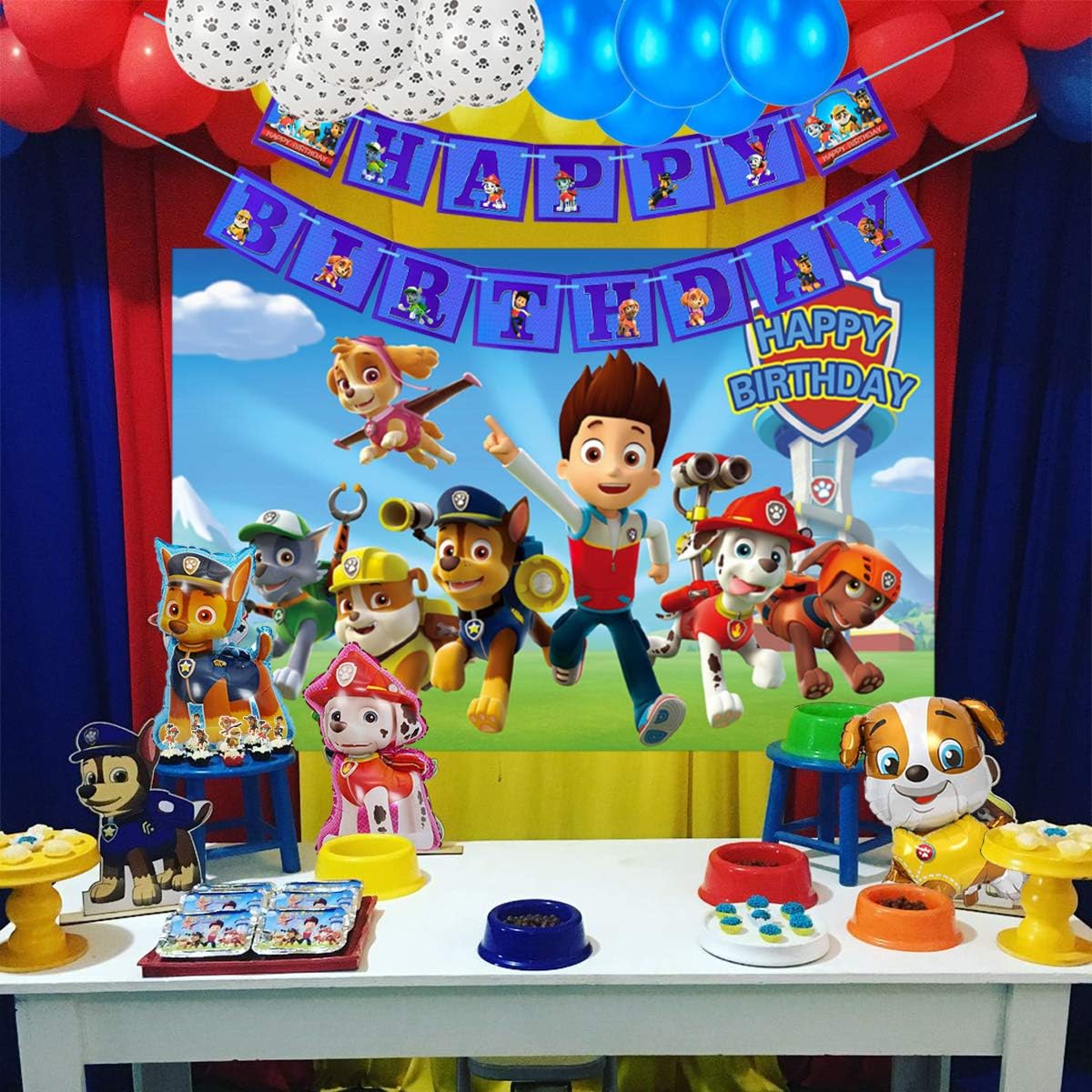 Dog Patrol Party Supplies Decoratins Set- Serve 10 Guests -167 Pcs, Birthday Packs Includes Flatwares, Cups, Tablecloth, Backdrop, Napkins, Balloon, Banner, Cakeforks for Kids Girls Boys: Toys & Games