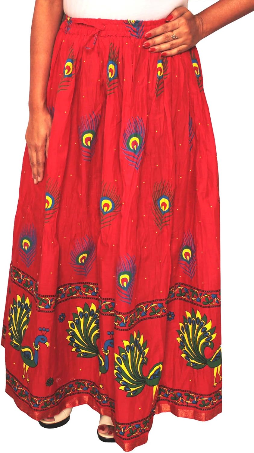 Women Printed Cotton Long Skirt India Clothes (Red) Amazon.ca