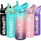 Cusmycra Personalized Kids Water Bottle - Back to School Gifts - Custom Kids Insulated Water Bottle with Leakproof Straw Lid - Customized Birthday Easter Christmas Gift for Boys & Girls (Gradient)