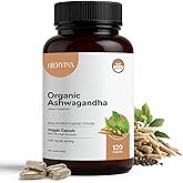 Organic Ashwagandha 1500mg per Serving, 120 Veggie Capsules with Black Pepper Extract, High Strength Adaptogen for Stress Relief, Energy & Immune Support Non-GMO, Gluten Free