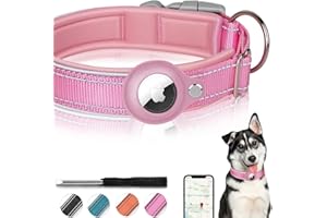 Reflective AirTag Dog Collar, FEEYAR Padded Apple Air Tag Dog Collar, Heavy Duty Dog Collar with AirTag Holder Case, Adjustable Air Tag Accessories Pet Collar for Small Medium Large Dogs