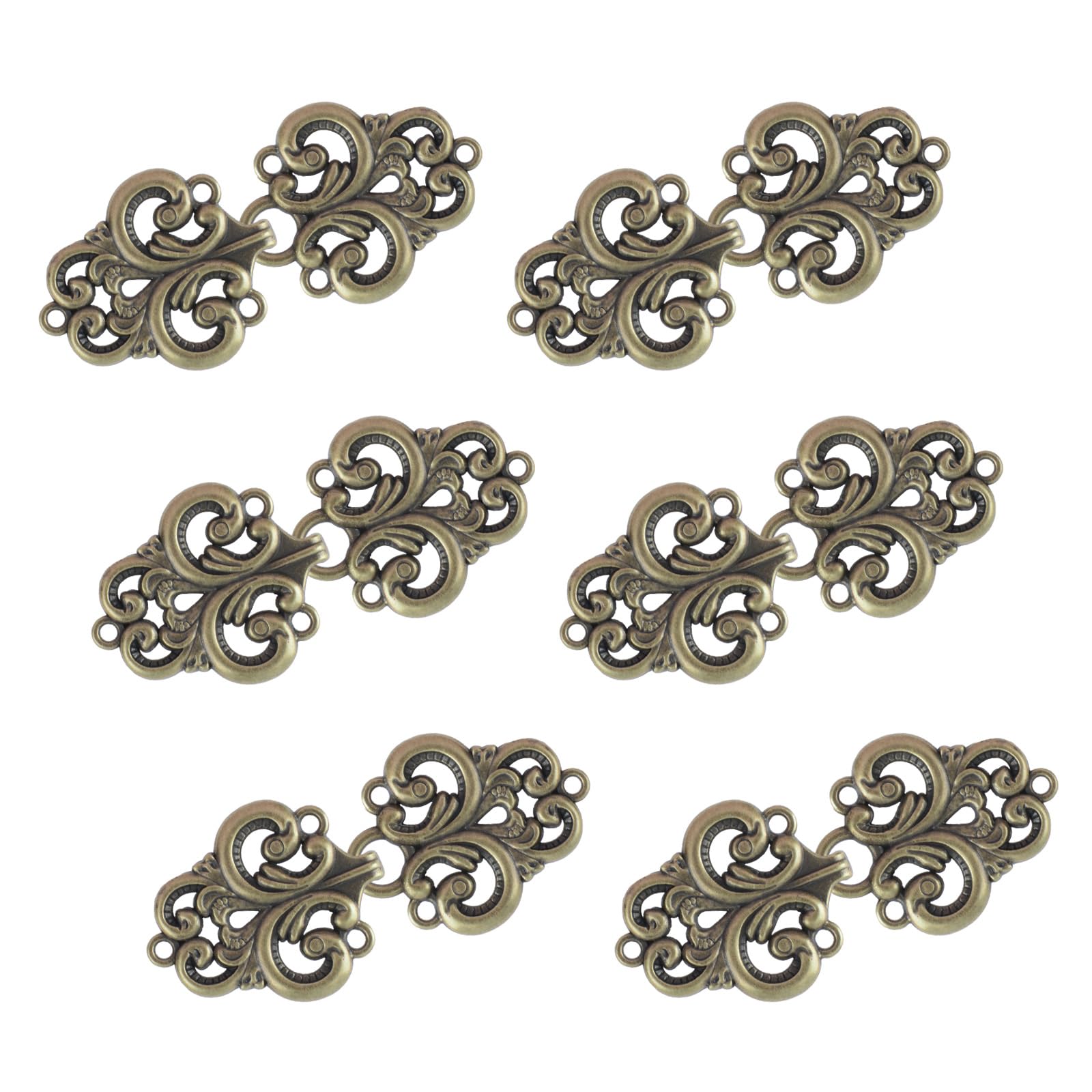 WANDIC Cardigan Clips, 6 Pairs Vintage Swirl Flower Cape Fasteners Sew On Hooks and Eyes Cloak Clasp Fasteners For Sweater Shawl, Antique