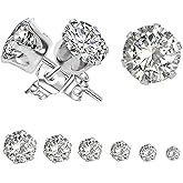 Yohong 6 Pairs 3-8mm Stainless Steel Stud Earrings Set for Women Men, Hypoallergenic Clear Cubic Zirconia Round Earrings
