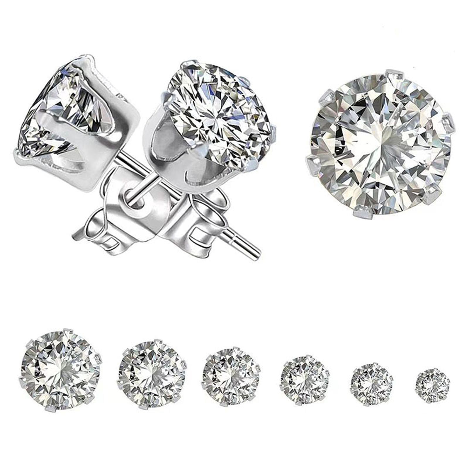 Yohong Women Earrings Stud Set, Stainless Steel Zirconia Stud Earrings 6 Pairs (3mm-8mm)