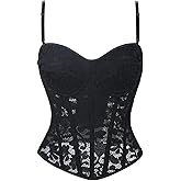 HEBEBRIDAL Victorian Corset Tops for Women Palace Overbust Plastic Bones Bustier Renaissance Bodyshaper with Straps