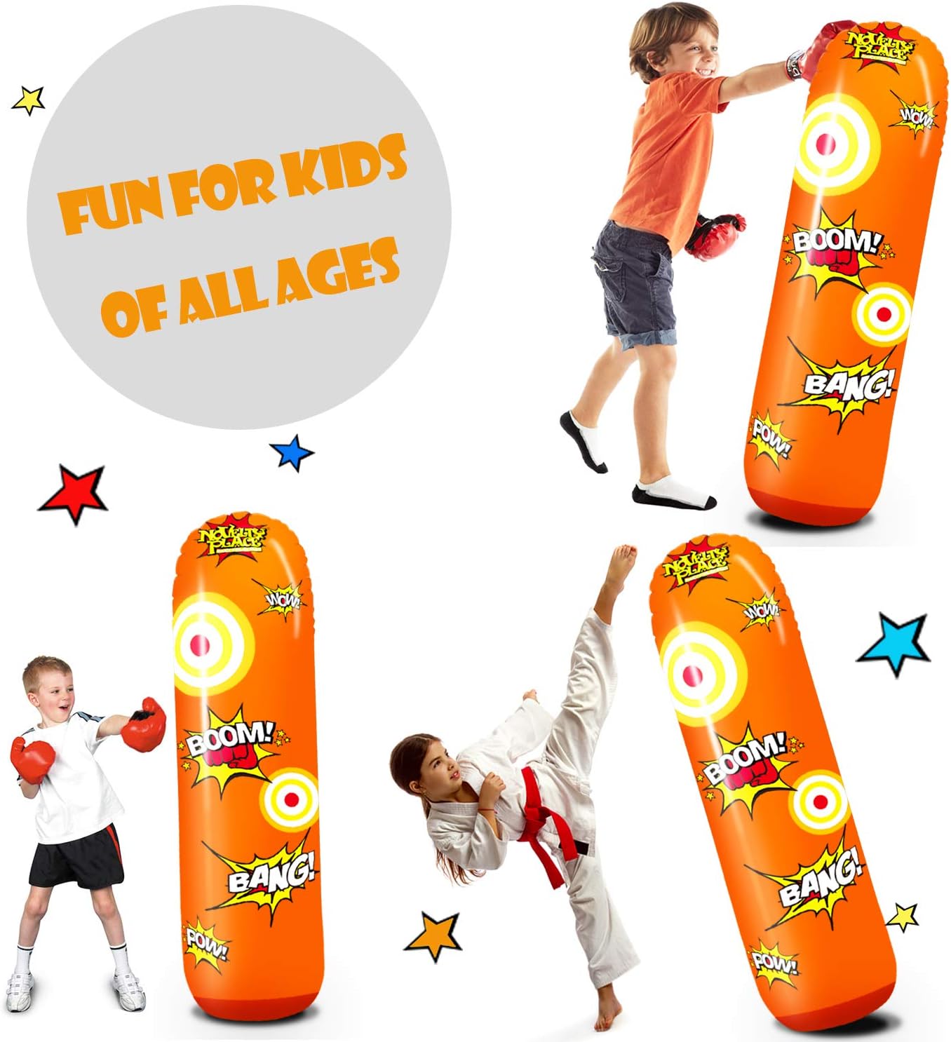 Novelty Place Kid's Inflatable Punching Bag - 4 Feet Tall Free Standing Socker Bopper Buddy - Hit & Bounce Back Air Bop Toy Fun for All Ages Boys Girls Kids Fitness & Stress Relief: Home & Kitchen