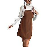 WDIRARA Women's Corduroy Sleeveless Short Pinafore Overall Dress Suspender Dress with Pocket