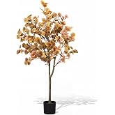 4 ft Fall Eucalyptus Tree, Artificial Autumn Ficus, Thanksgiving Decor | Faux Leaves, Branches, Porch Front Door Display, Indoor Outdoor Decor, Home Entryway, Fall Centerpiece, Seasonal Accent
