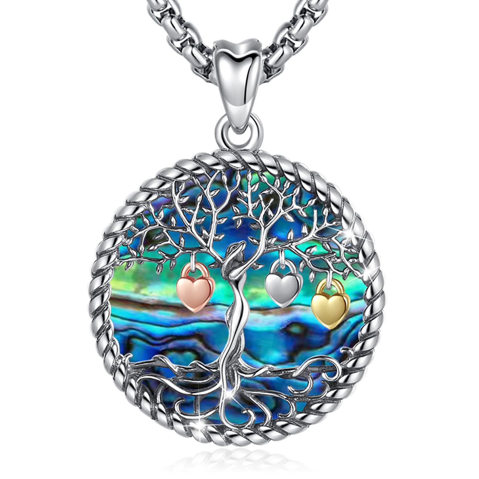 Eusense Tree of Life Pendant Necklace in 925 Sterling Silver with Abalone Shell Tree of Life Pendant and Chain Spiritual Jewelry Gift for Women Ladies