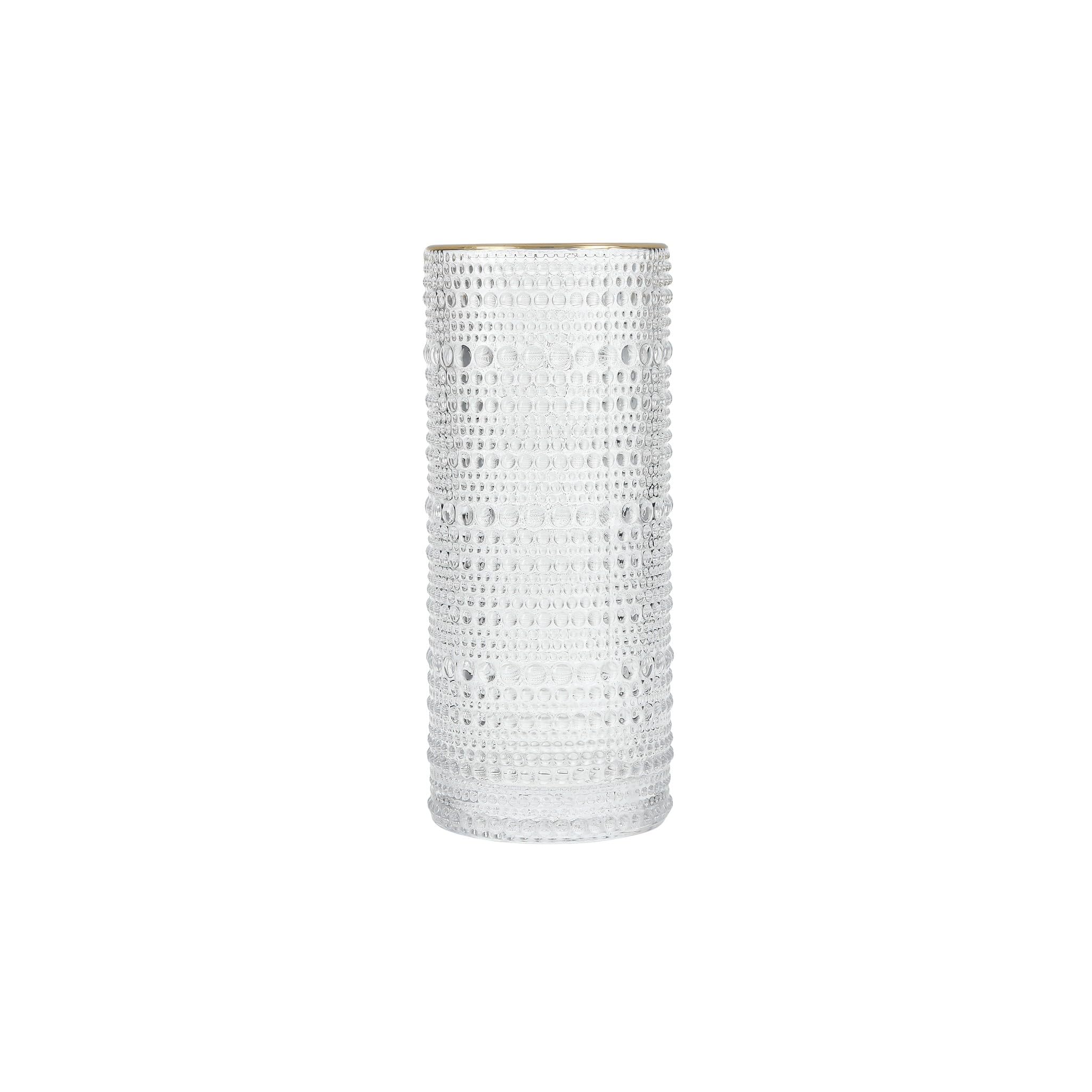 Fortessa Jupiter Beaded Hobnail Glass, 11 Ounce Collins/High Ball (Set of 6), Gold Rim Clear Image