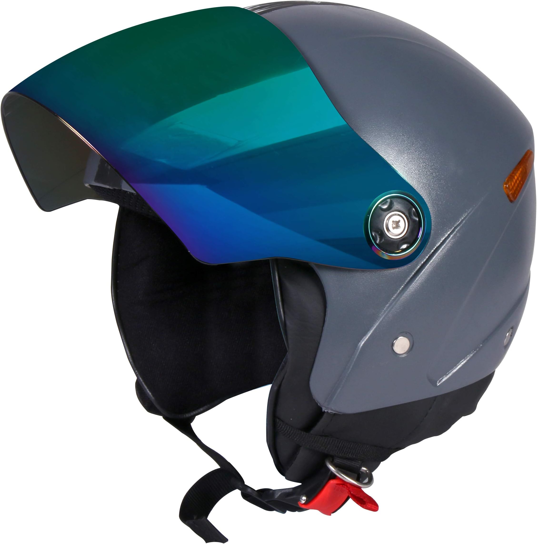 JMD HELMETS GRAND Premium Open Face Helmet With Mirror Visor (Grey, Large)
