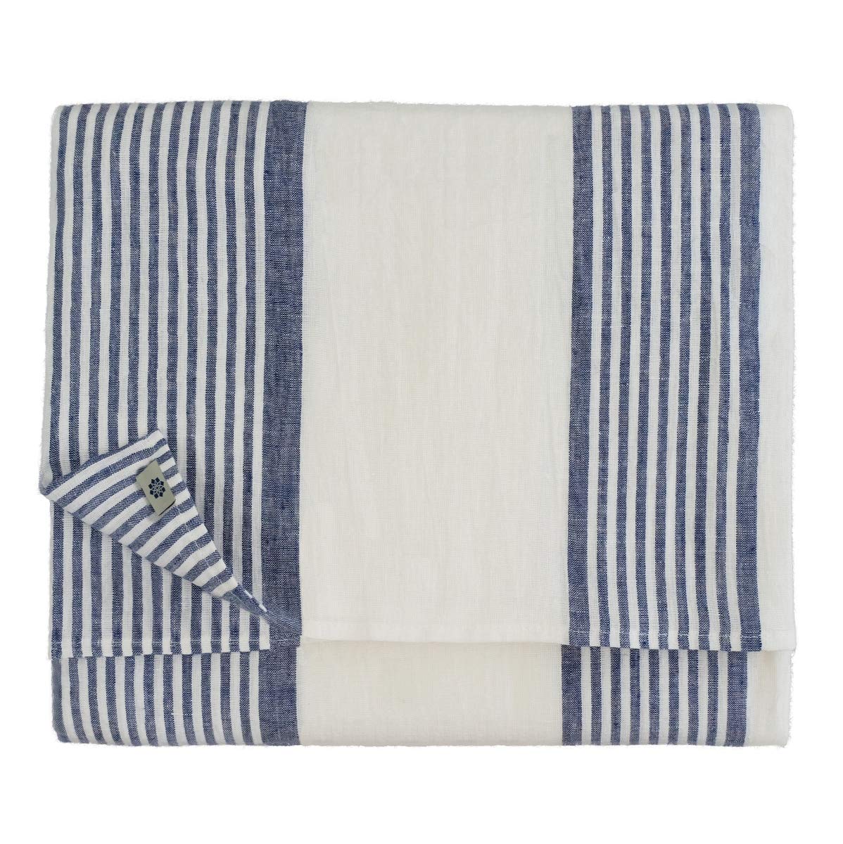 Linen & Cotton Stonewashed Linen Tablecloth OLIVIER, 100% Linen - 150 x 300cm (60''x 120''), Blue/White