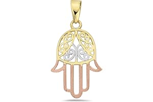 PORI JEWELERS 14K Three-Toned Gold Rose, Silver and Yellow Detailed Hamsa Hand Pendant Best Fine Jewelry Gift For Everyday